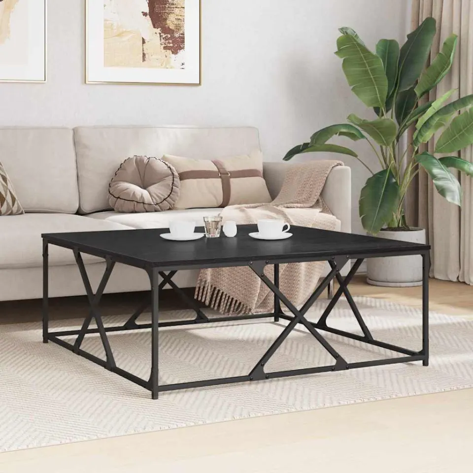 vidaXL Salontafel Zwart Eiken 100 x 100 x 40 cm Bewerkt hout, foto 3