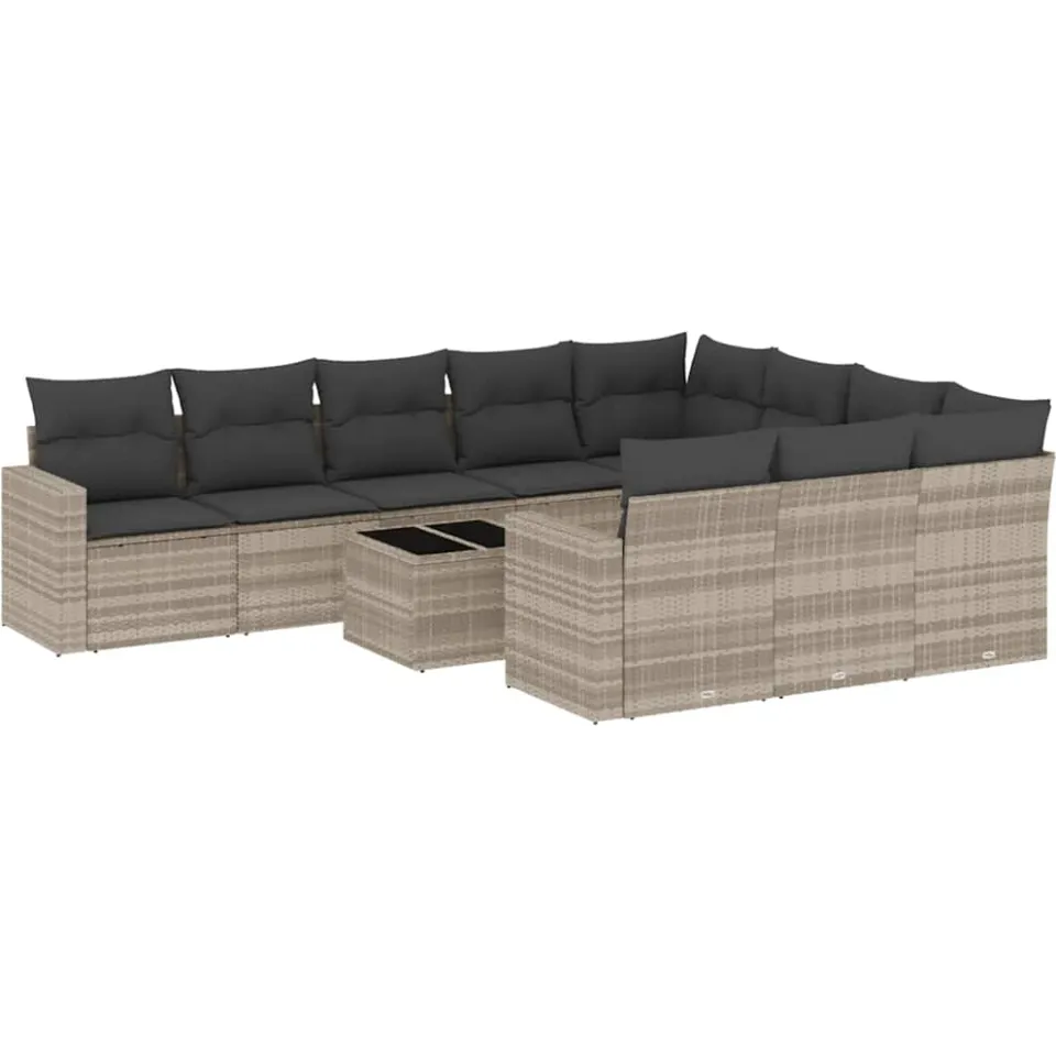 vidaXL 11-delige Loungeset met kussens poly rattan lichtgrijs grijs, foto 3