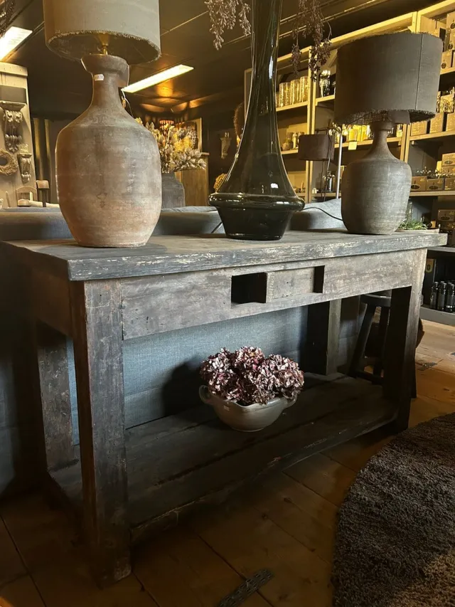 AURA PEEPERKORN SIDETABLE| OLD FARM| OUD HOUT|120 CM LANG MATBRUIN