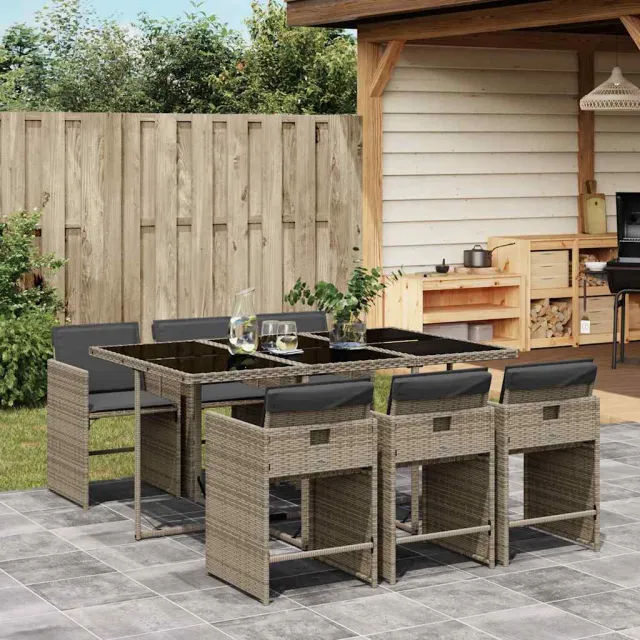 vidaXL 7-delige tuinset met kussens, grijs polyrotan
