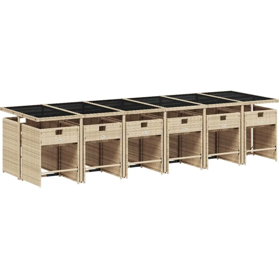 vidaXL 13-delige Tuinset met kussens poly rattan gemengd beige