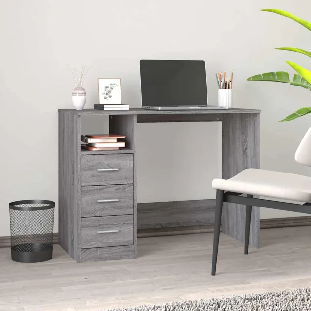 vidaXL Bureau met lades 102x50x76 cm bewerkt hout grijs sonoma eiken, foto 2