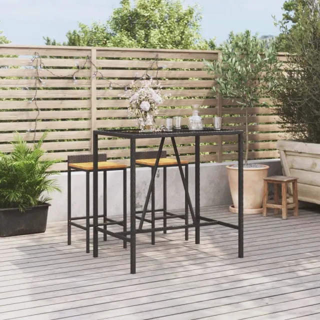 vidaXL Bartafel met glazen blad 110x70x110 cm poly rattan zwart