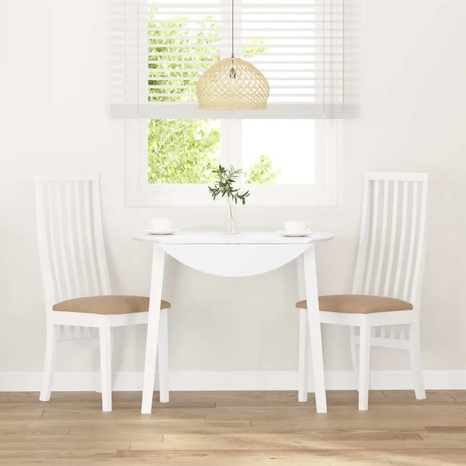 vidaXL Eetkamerstoelen met kussens 2 st massief hout rubber wit, foto 3