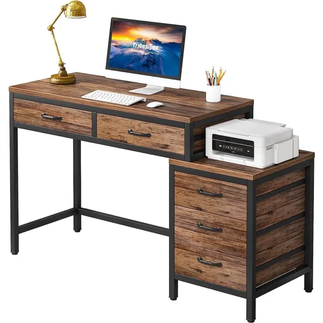 Tribesigns Bureau - Bureau met 5 Schakelbare Ladekast- Computerbureau - Computer Tafel - Bureautafel Bruin - 130 x 45 x 82cm