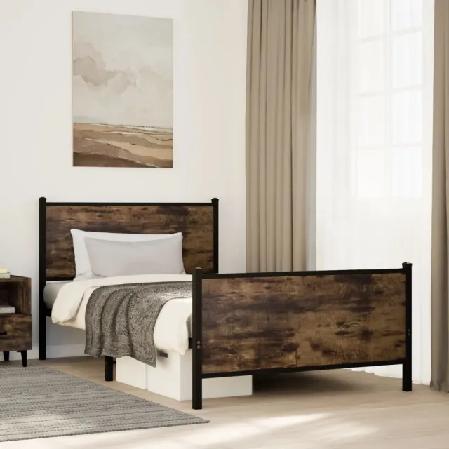 vidaXL Bedframe zonder matras metaal gerookt eikenkleurig 100x190 cm
