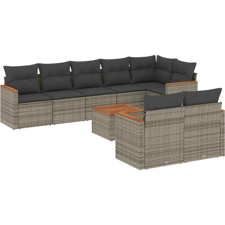 vidaXL 9-delige Loungeset met kussens poly rattan grijs