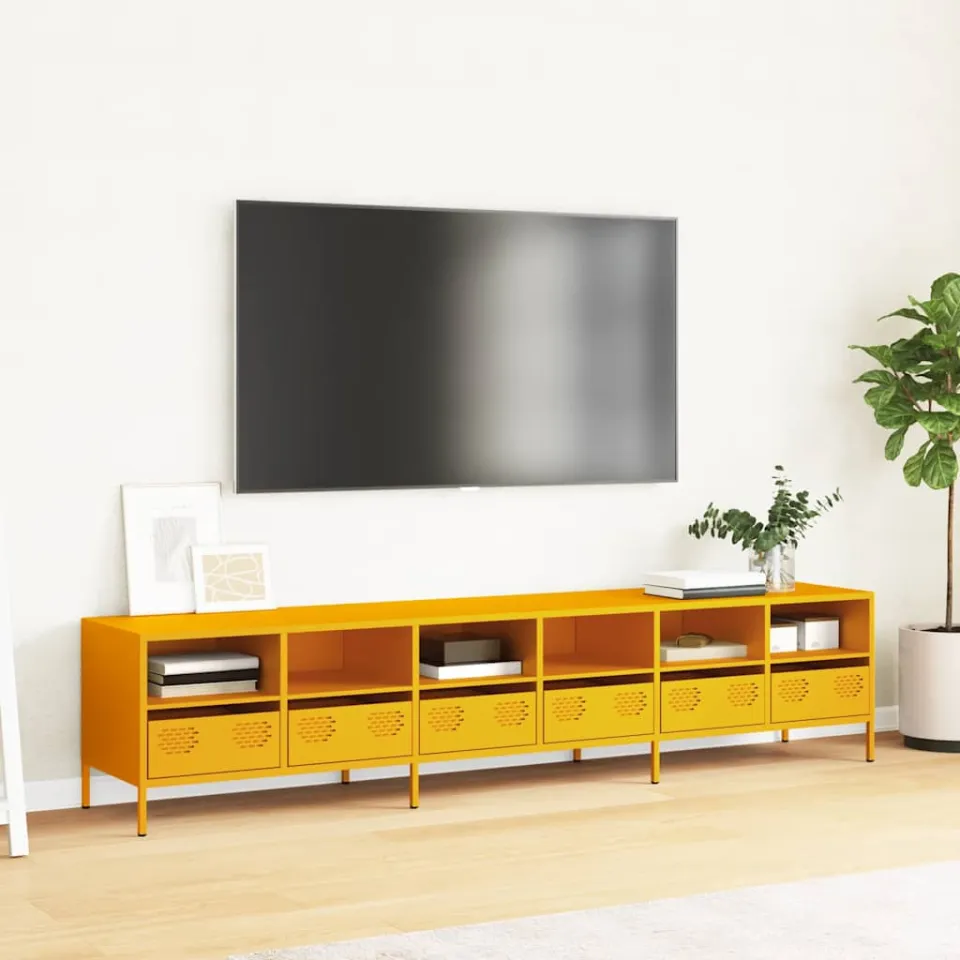 vidaXL Tv-meubel 202x39x43,5 cm koudgewalst staal mosterdgeel, foto 3