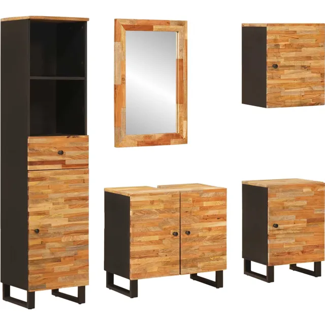 vidaXL Badkamer Sets 5 st Naturel 38 x 33 x 160 cm Massief Mango Hout Bruin