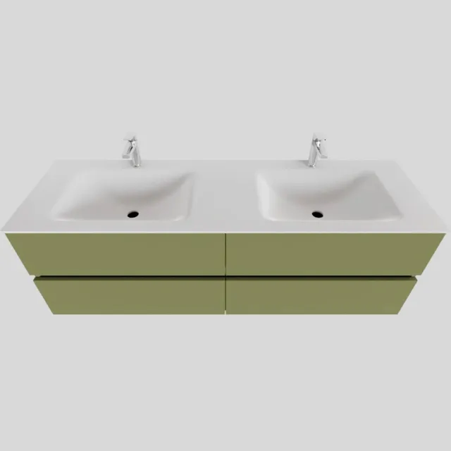 Boss & Wessing Badkamermeubel Solid Surface BWS Oslo 150x46 cm Dubbel Mat Groen 4 Laden (2 kraangaten)