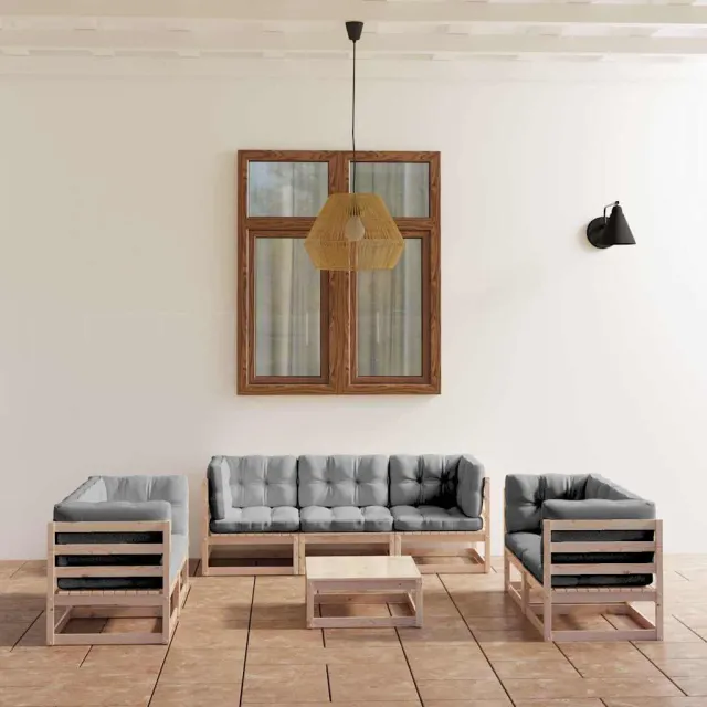 vidaXL 8-delige Loungeset met kussens massief grenenhout grijs, foto 2