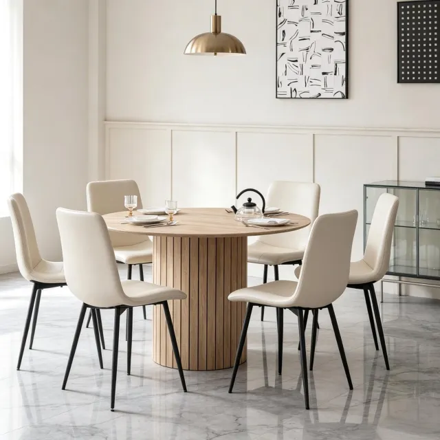 MODENUIT Eettafel - Ronde Tafel Voor 4-6 Personen - Modern Eetgedeelte - Hout - Lichtbruin - 120x120x76 Cm