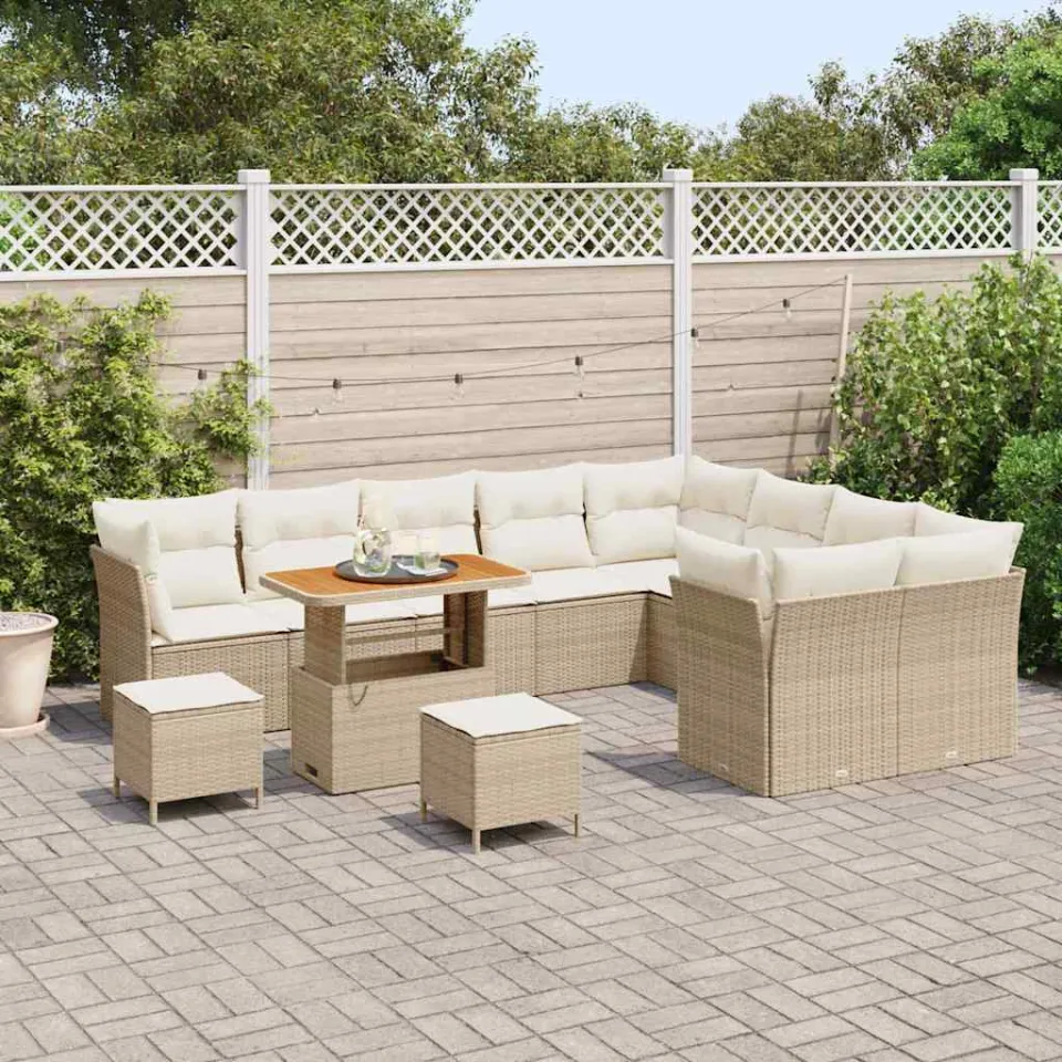 vidaXL Tuinbankenset 12 st Beige poly rattan, foto 2