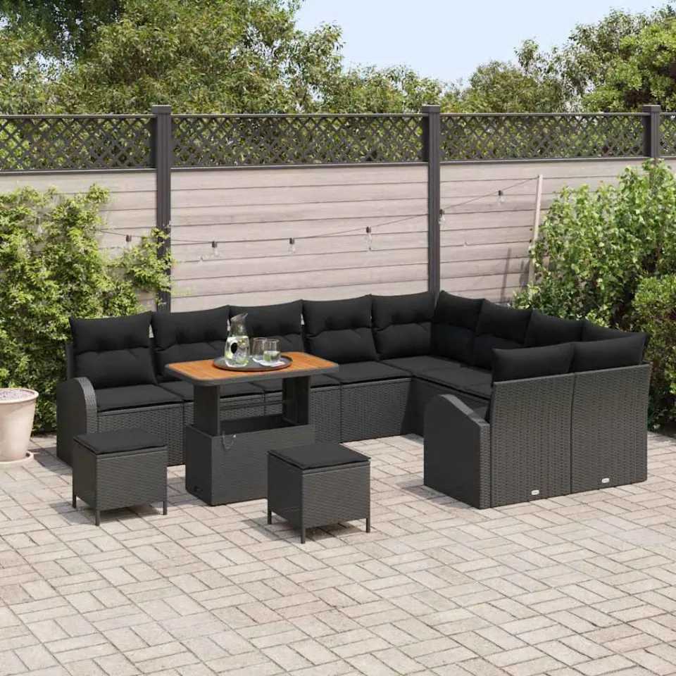 vidaXL Tuinbankenset 12 st Zwart poly rattan, foto 2