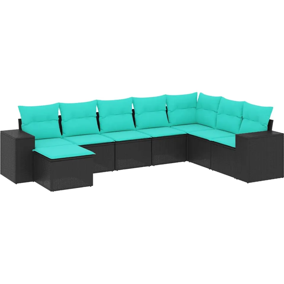 vidaXL 8-delige tuinbankset met kussens, zwart polyrotan, foto 3