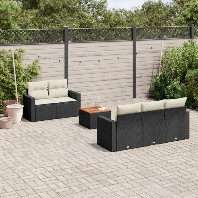 vidaXL 6-delige Loungeset met kussens poly rattan zwart, foto 2