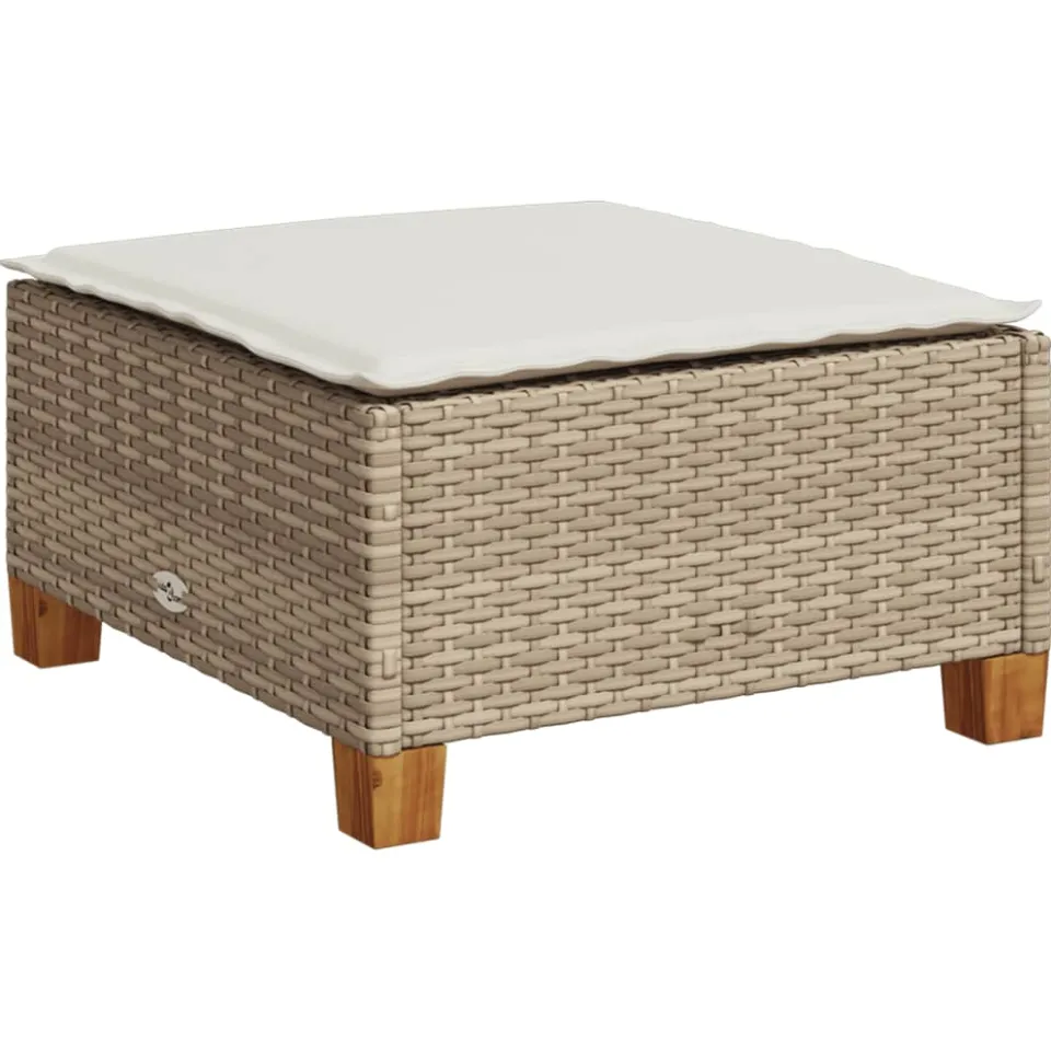 vidaXL Tuinkruk met kussen 63,5x56x32 cm poly rattan beige