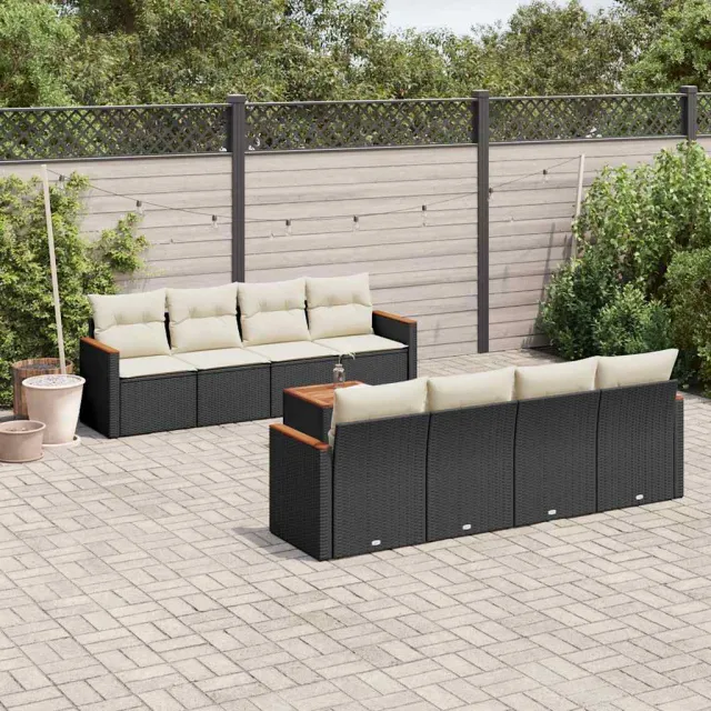 vidaXL 9-delige Loungeset met kussens poly rattan zwart, foto 2