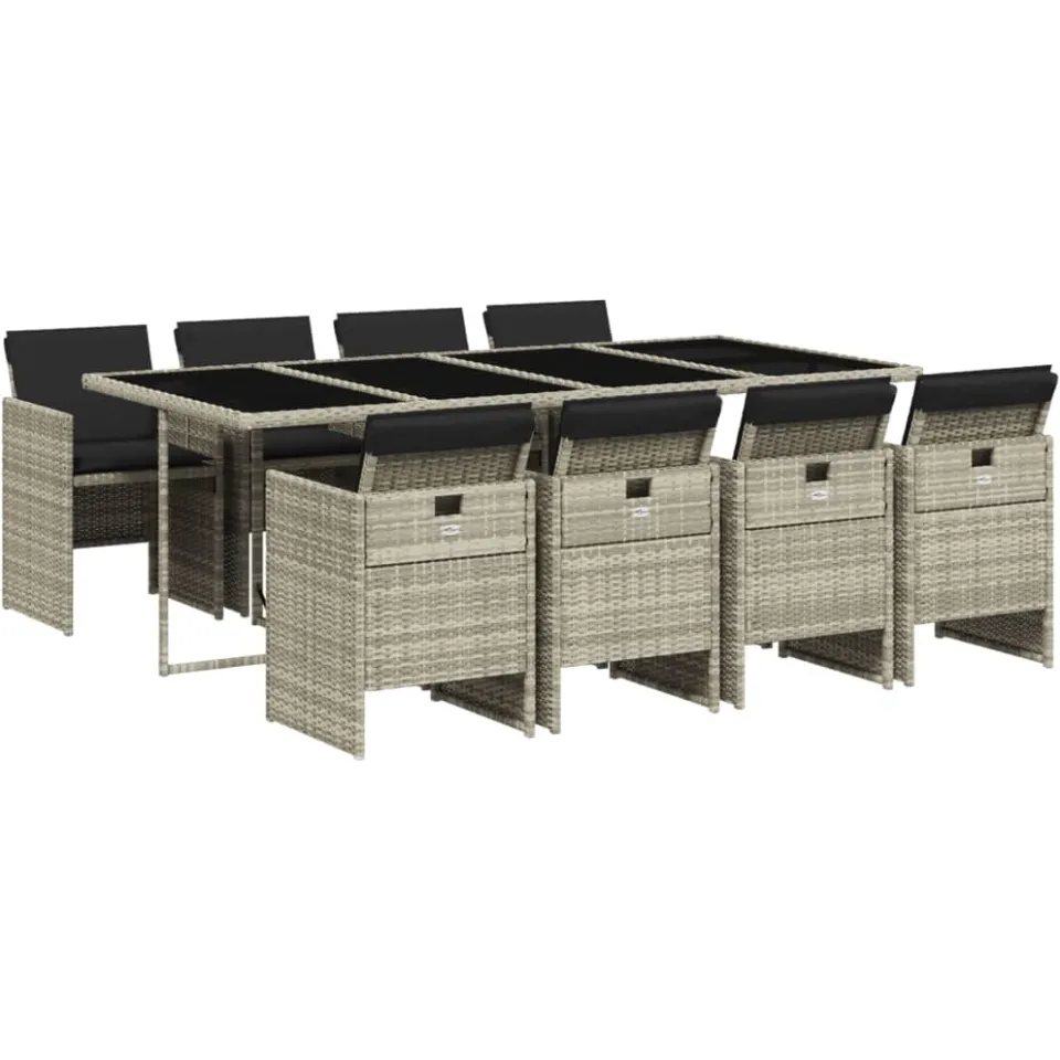 vidaXL 9-delige Tuinset met kussens poly rattan lichtgrijs