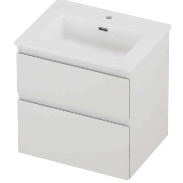 Proline Tribute Badmeubelset Porselein Elegant 1 Kraangat 60x46x62 cm Mat White Glans Wit