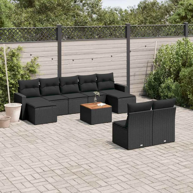 vidaXL 10-delige Loungeset met kussens poly rattan zwart, foto 2