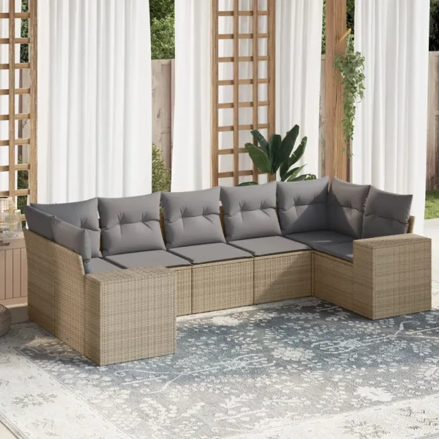 vidaXL 7-delige Loungeset met kussens poly rattan beige, foto 2