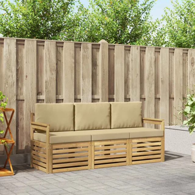 vidaXL Buiten bankenset 3 st 3-zits Wit en Beige Polyester