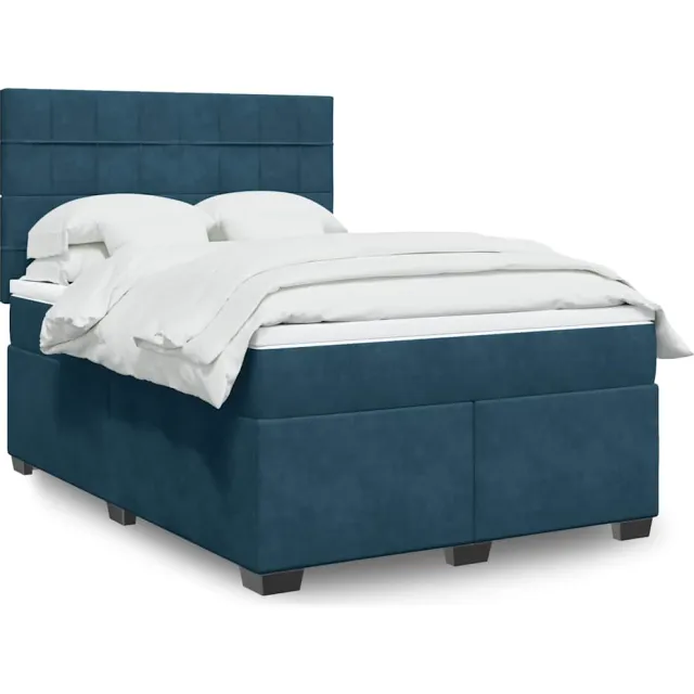 vidaXL Boxspring met matras fluweel blauw 160x200 cm