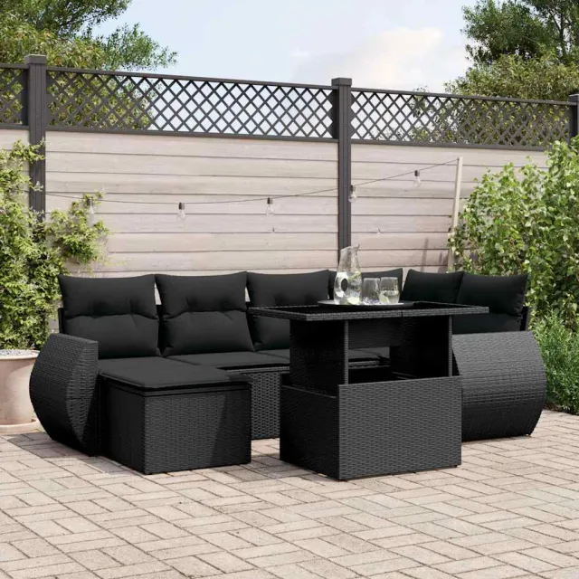 vidaXL 7-delige Loungeset met kussens poly rattan zwart, foto 2
