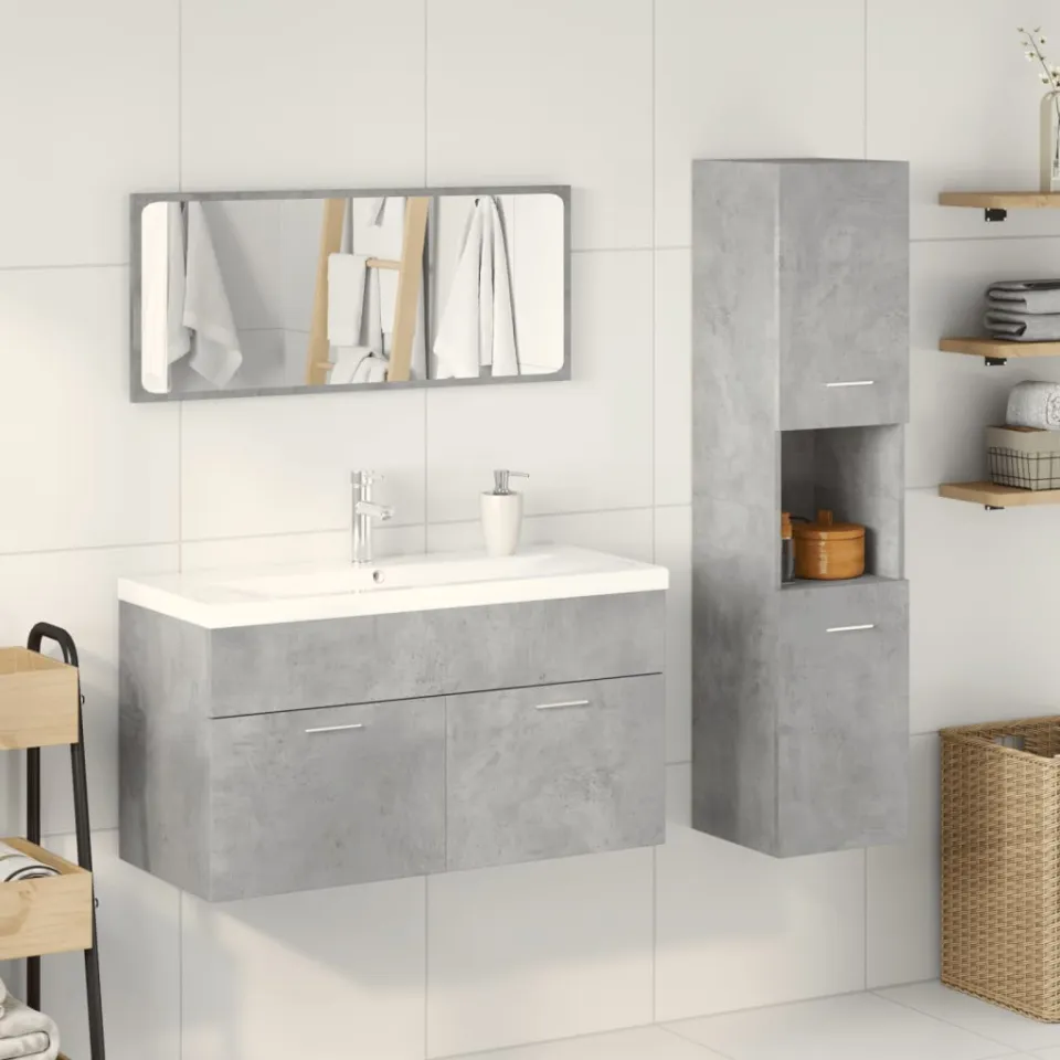 vidaXL 4-delige Badkamermeubelset bewerkt hout betongrijs grijs, foto 3