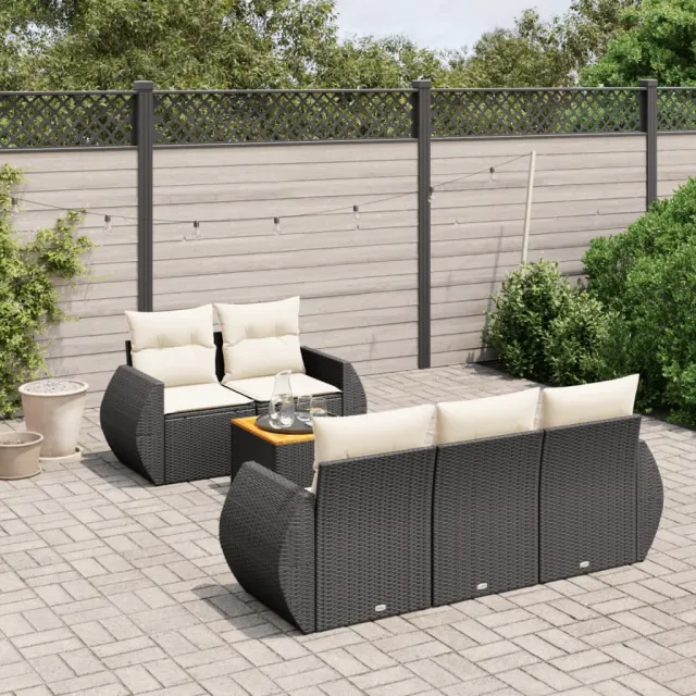 vidaXL 6-delige Loungeset met kussens poly rattan zwart, foto 2
