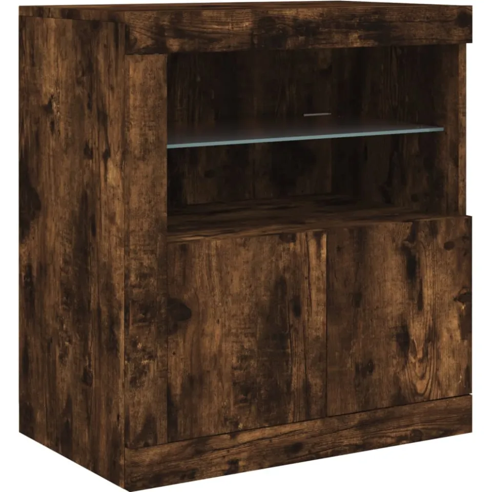 vidaXL Dressoir met LED-verlichting 60,5x37x67 cm gerookt eikenkleur Bruin