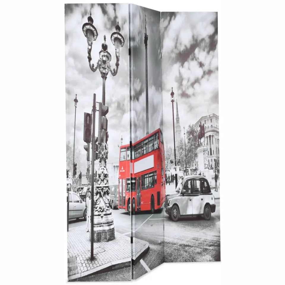 vidaXL Kamerscherm inklapbaar Londen bus 120x170 cm zwart en wit, foto 2