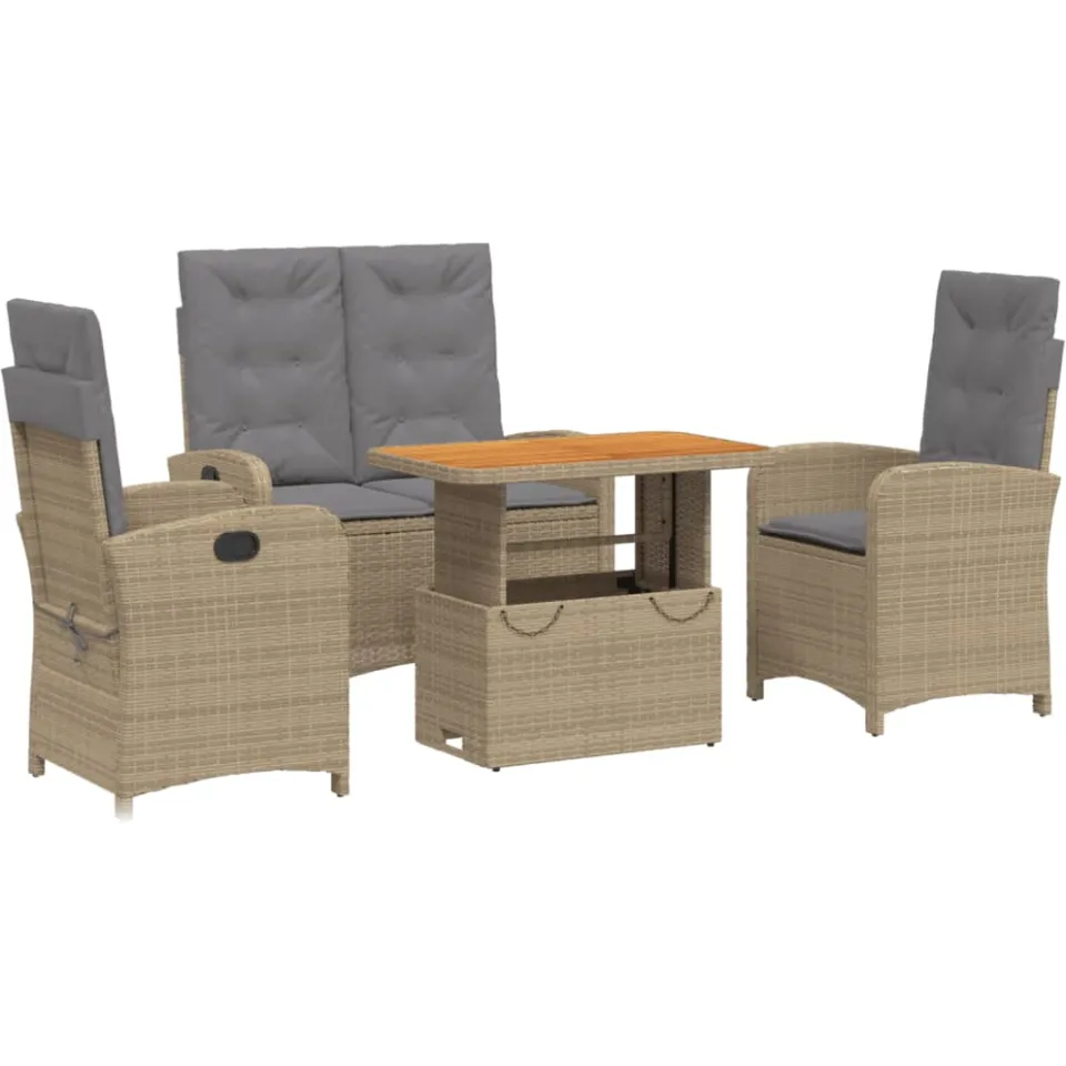 vidaXL 4-delige Tuinset met kussens poly rattan beige