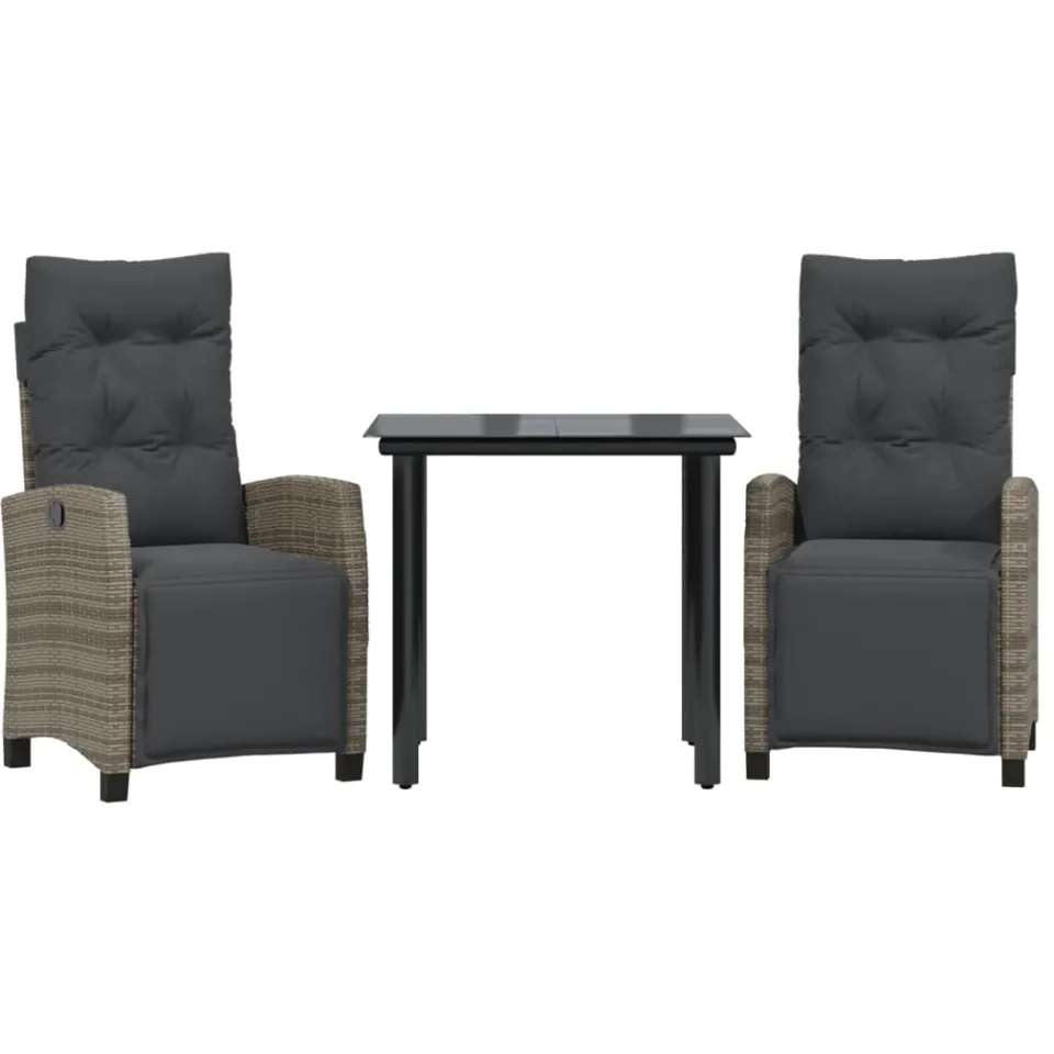 vidaXL 3-delige Tuinset met kussens poly rattan grijs, foto 3