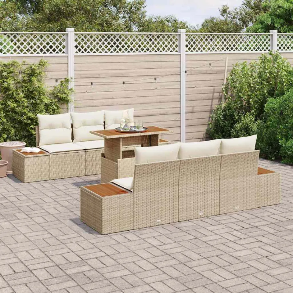 vidaXL Tuin Sofa Set 7 st Beige Poly riet, foto 3