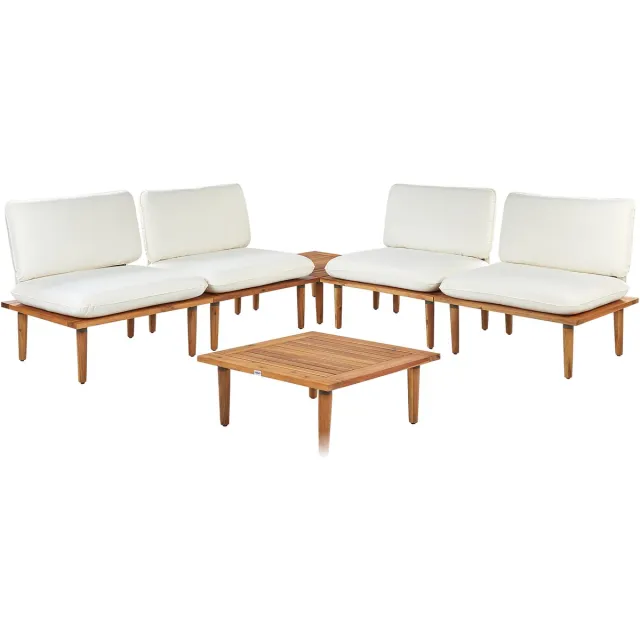 Beliani FRASCATI - Loungeset voor 4 - Gebroken wit - Acaciahout