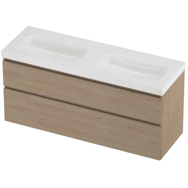 Proline Haga Badmeubelset Polystone Mezza 140x46x66 cm Glans Wit Ideal Oak Eiken