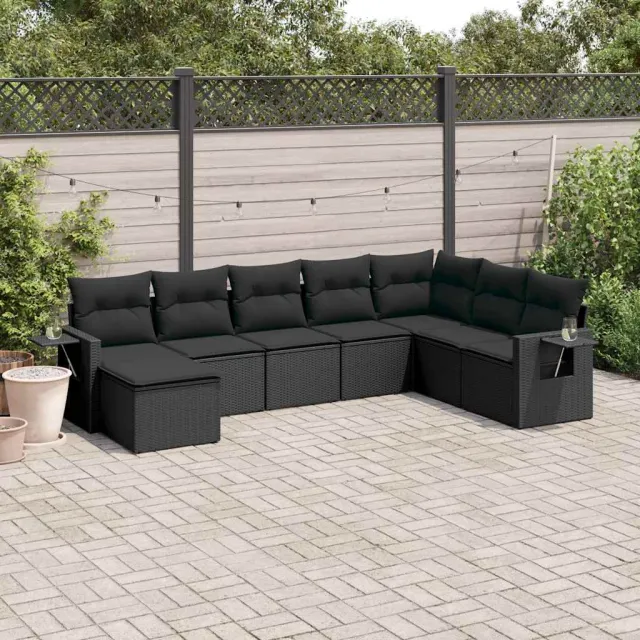 vidaXL 8-delige Loungeset met kussens poly rattan zwart, foto 2