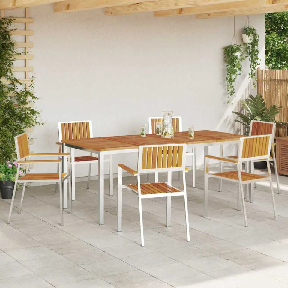 vidaXL Buiten eettafelset 7 st 200 x 90 x 75 cm bruin, foto 3
