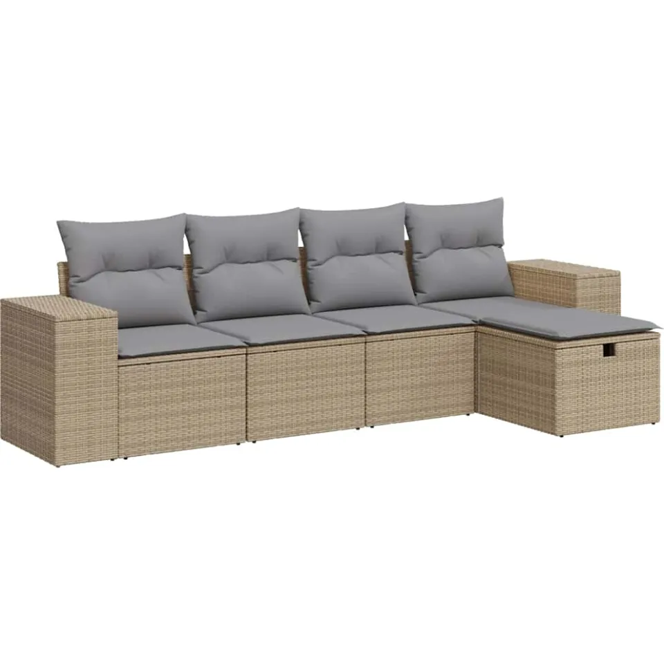 vidaXL 5-delige Loungeset met kussens poly rattan beige, foto 3