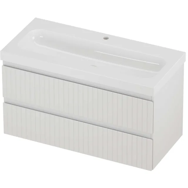 Proline Haga Badmeubelset Polystone Mezza 1 Kraangat Gefreesd 100x46x58 cm Glans Wit Glans Wit