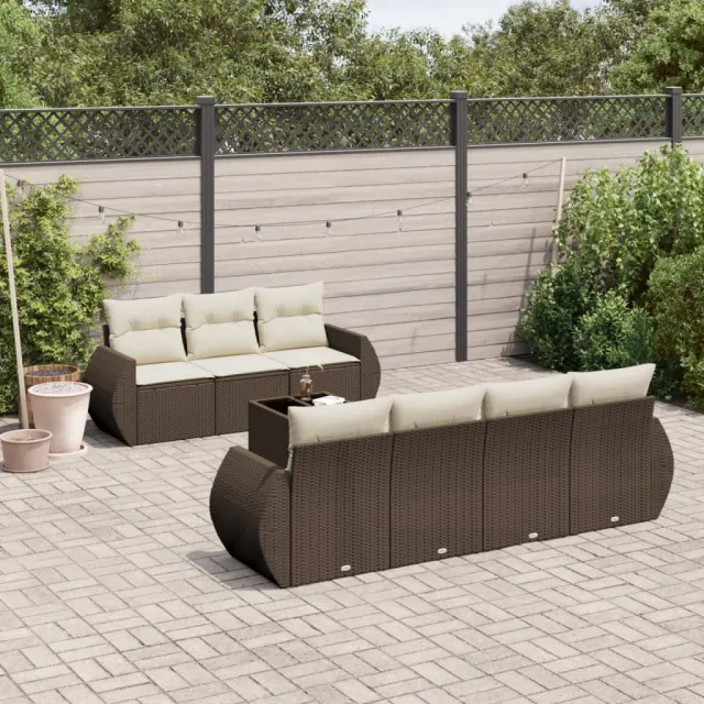 vidaXL 8-delige Loungeset met kussens poly rattan bruin, foto 2