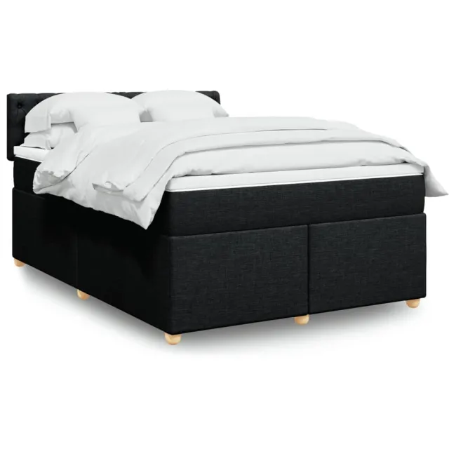 vidaXL Boxspring met matras stof zwart 140x190 cm