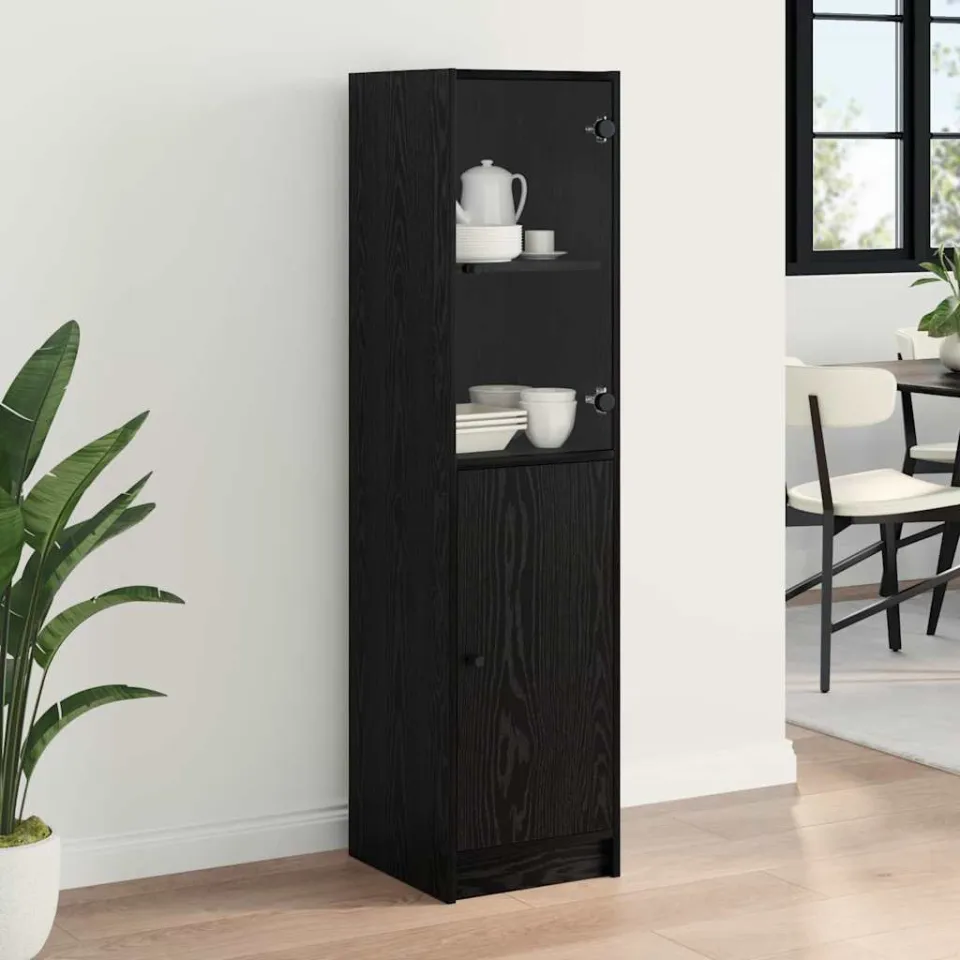 vidaXL Highboard Zwart Eiken 35 x 37 x 142 cm Bewerkt hout, foto 3