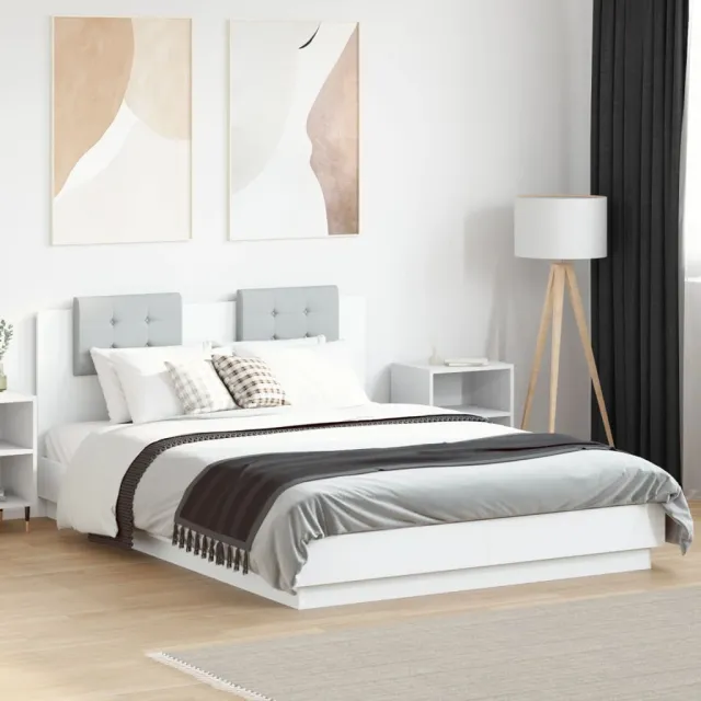 vidaXL Bedframe met hoofdbord bewerkt hout wit 140x200 cm