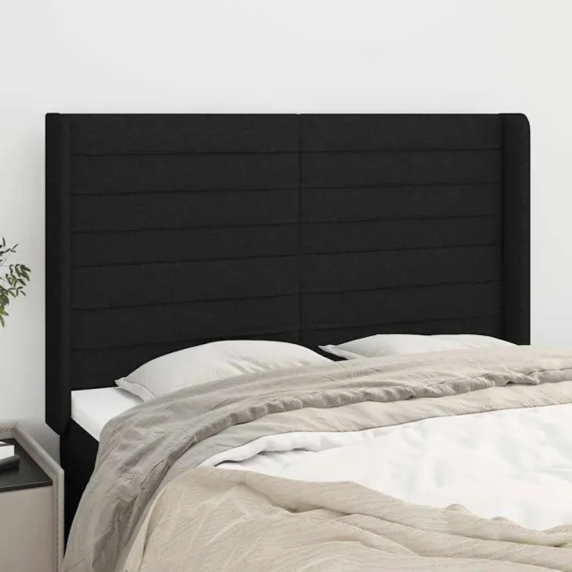 vidaXL Hoofdbord met randen 147x16x118/128 cm stof zwart