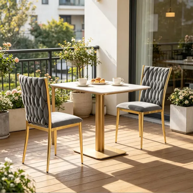 WUVRIE Eetkamerstoelen set van 2 - Hoge rugleuning en fluwelen bekleding - Donkergrijs/goud