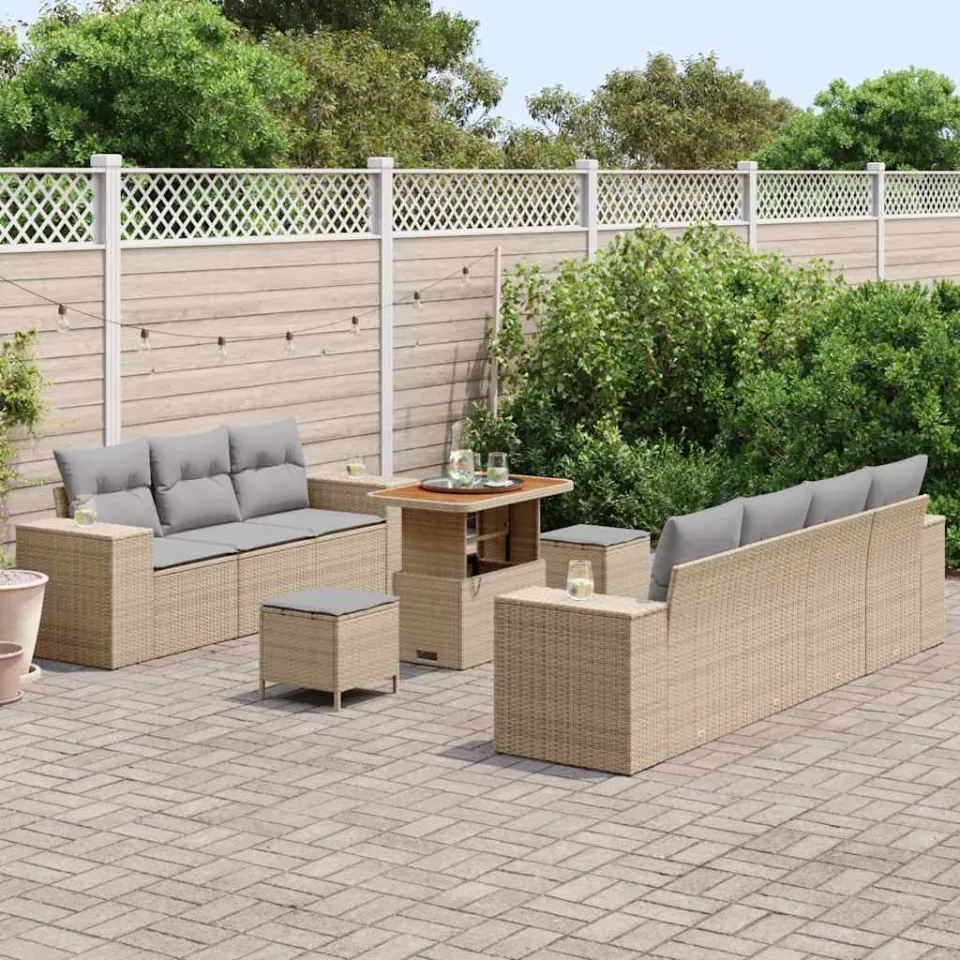 vidaXL Tuin Sofa Set 10 st Beige poly rattan, foto 3