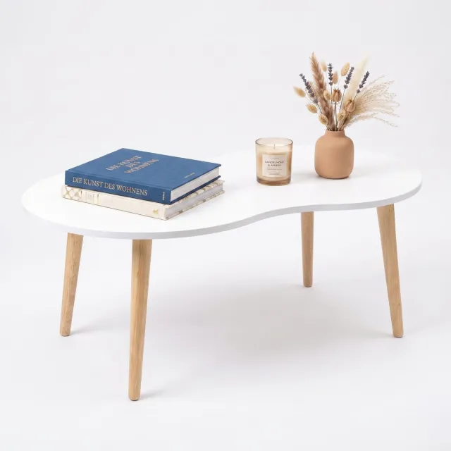 Vcm Couchtisch, Beistelltisch im Retro-Design, 90 x 50 cm, Wohnzimmertisch mit organischer Tischplatte - Barilo Weiß